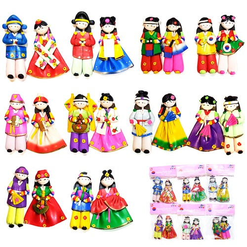 Korean Traditional Figure Colormix Couple Fridge Magnets 한국 민속 칼라믹스 커플 냉장고자석